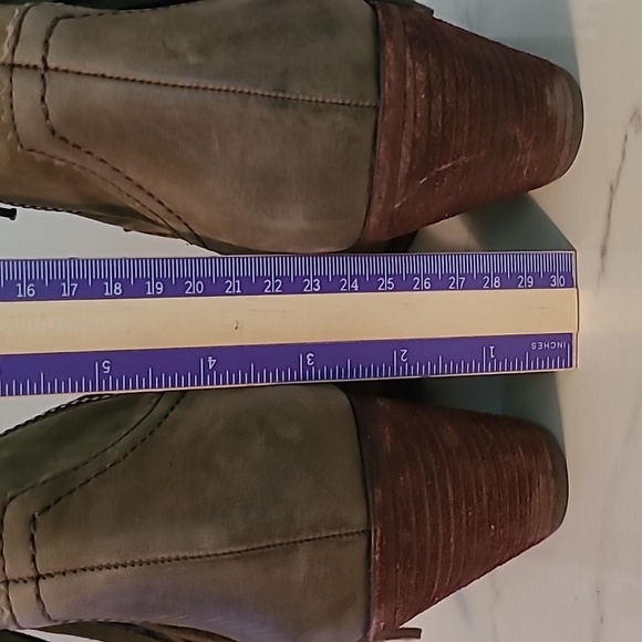 Sam Edelman Louis Louie Taupe Green Suede Leather Fringe Ankle Boots 10 Western - Picture 10 of 14